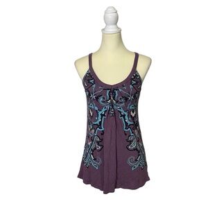 Athleta Tinker Purple Paisley Activewear Tank Top W/ Shelf Bra Women's Size S